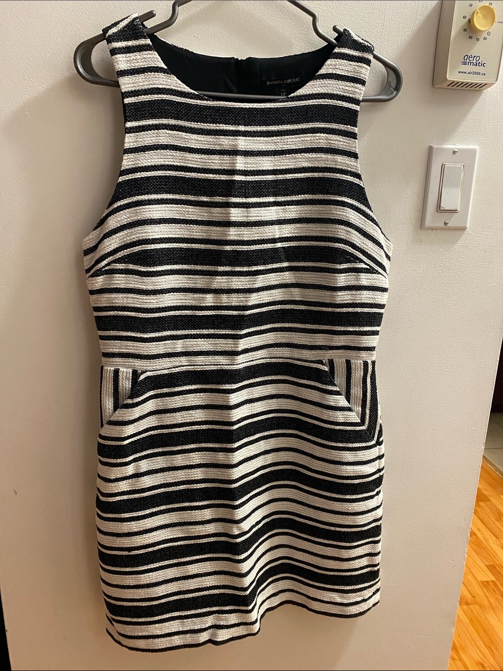 Banana Republic Black and White Striped Sleeveless Mini Dress